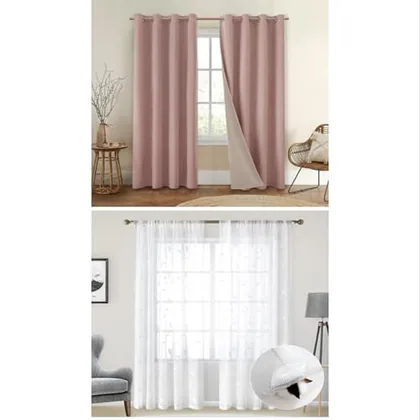 HOMEIDEAS 100% Blackout Linen Curtains Pair