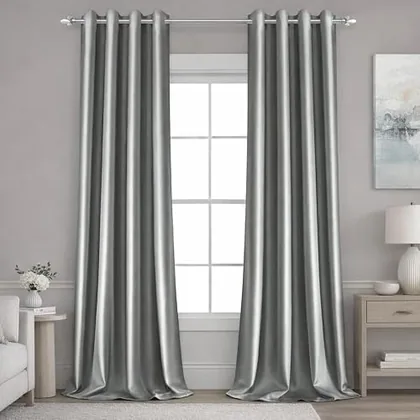 HOMEIDEAS Faux Silk Silver Grey Blackout Curtains 52W x 96L 2 Panels