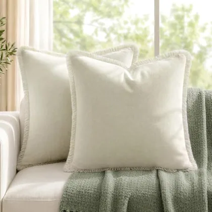 HOMEIDEAS Ivory Cream Velvet Throw Pillow Covers 18x18 Set of 2