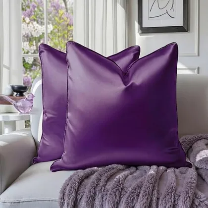 HOMEIDEAS Faux Silk Purple Decorative Pillow Covers 24x24 Set of 2