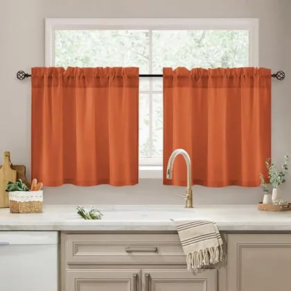 HOMEIDEAS Non-See-Through Fall Burnt Orange Kitchen Sheer Curtains
