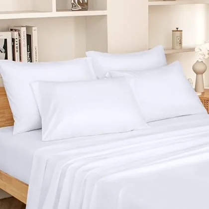 HOMEIDEAS Full Size Bed Sheets - 6 Piece Set (White) - Extra Soft Brushed