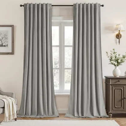 HOMEIDEAS 100% Blackout Velvet Curtains Grey 84'' 2 Panels for Bedroom