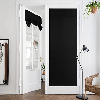 HOMEIDEAS Blackout Door Curtains for French Door 26x80 Inch Black
