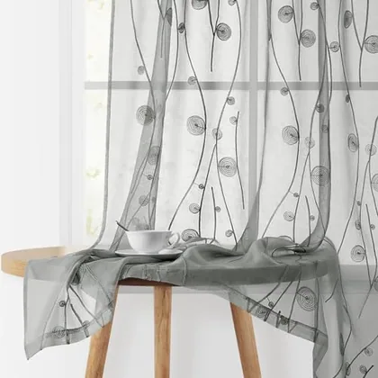 HOMEIDEAS Grey Sheer Curtains 52 X 63 Inches Length 2 Panels Gray