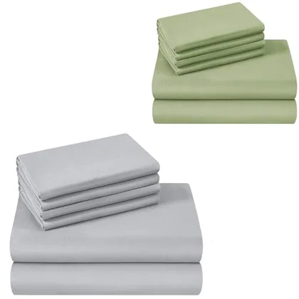 HOMEIDEAS Queen Size Bed Hotel Sheets (Green & Grey)