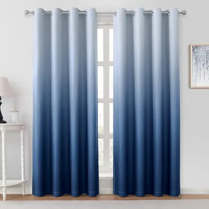 HOMEIDEAS Navy Blue Ombre Blackout Curtains 52W x 96L 2 Panels