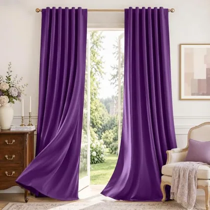 HOMEIDEAS 100% Blackout High-Density Woven Cream-Soft Purple Curtains