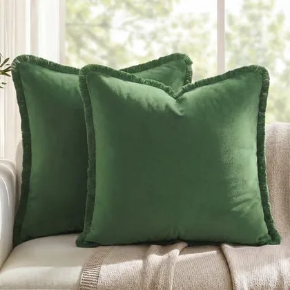 HOMEIDEAS Olive Green Velvet Throw Pillow Covers 20x20 Set of 2