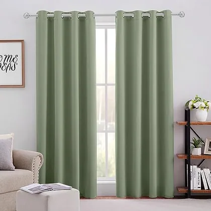 HOMEIDEAS Sage Green Blackout Curtains for Bedroom 52 X 84 Inch Length 2