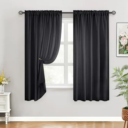 HOMEIDEAS Non-See-Through Black Privacy Sheer Curtains