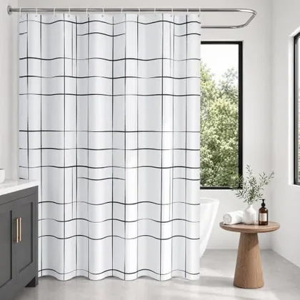 HOMEIDEAS Black and White Gingham Shower Curtain