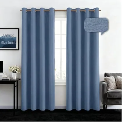 HOMEIDEAS 100% Blackout Stone Blue Faux Linen 52'' X 84'' Curtains 2 Panels