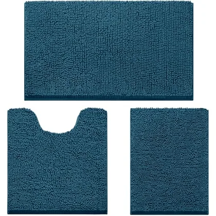 HOMEIDEAS Atlantic Blue Chenille Bath Rugs Set of 3