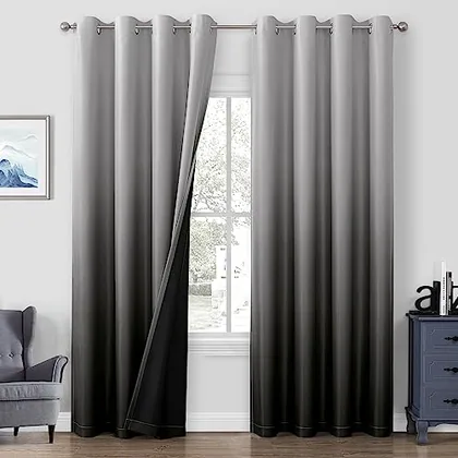 HOMEIDEAS Ombre 100% Blackout Black Curtains 52W x 84L 2 Panels
